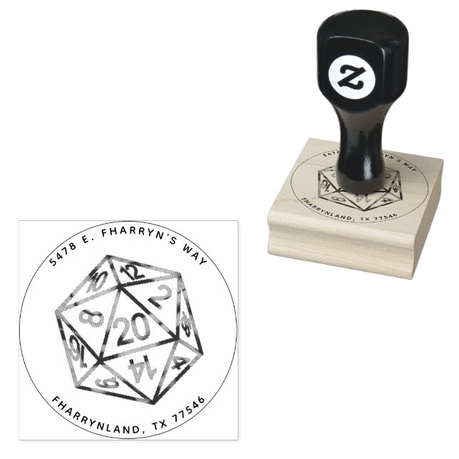 RPG 20-Sided Dice | Classic Tabletop Gamer Address Rubber Stamp (Stamped)