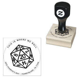 RPG 20-Sided Dice Classic Where We Roll Address Rubber Stamp