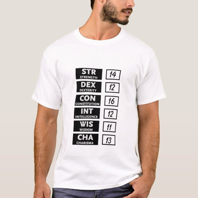 RPG Ability Score (Black & White) T-Shirt (Front)