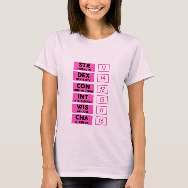 RPG Ability Score (Pink & Black) T-Shirt (Front)