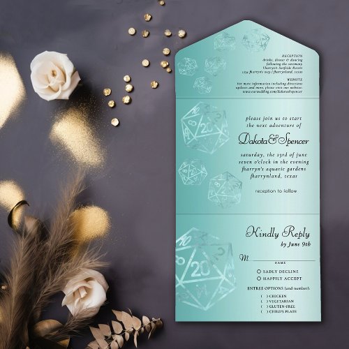 RPG Aqua Dice  Roleplayer Wedding Entree Choice All In One Invitation