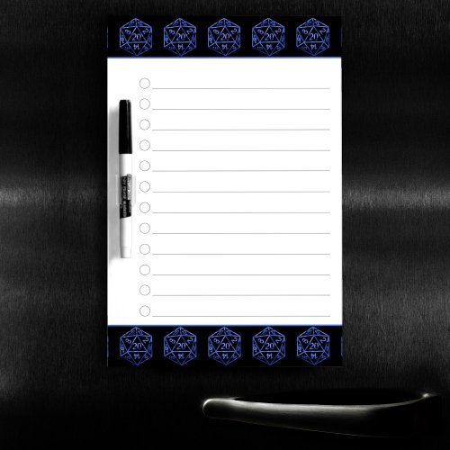 RPG Blue Pattern  Fantasy Tabletop Dice Checklist Dry Erase Board
