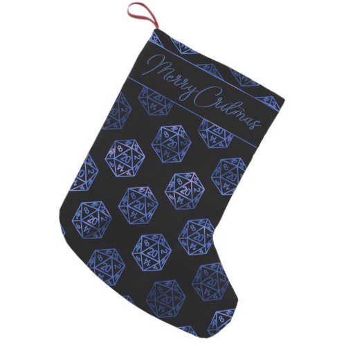 RPG Blue Pattern  Fantasy Tabletop Dice Monogram Small Christmas Stocking