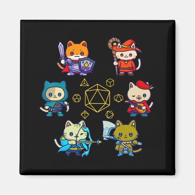Rpg Cat Dice Set Nerdy D20 Gamer Geek Cats Men Wom Magnet (Front)