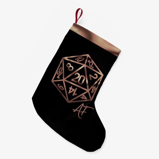 RPG Crit AF | Copper Fantasy Tabletop Gamer Dice Small Christmas Stocking (Front (Hanging))