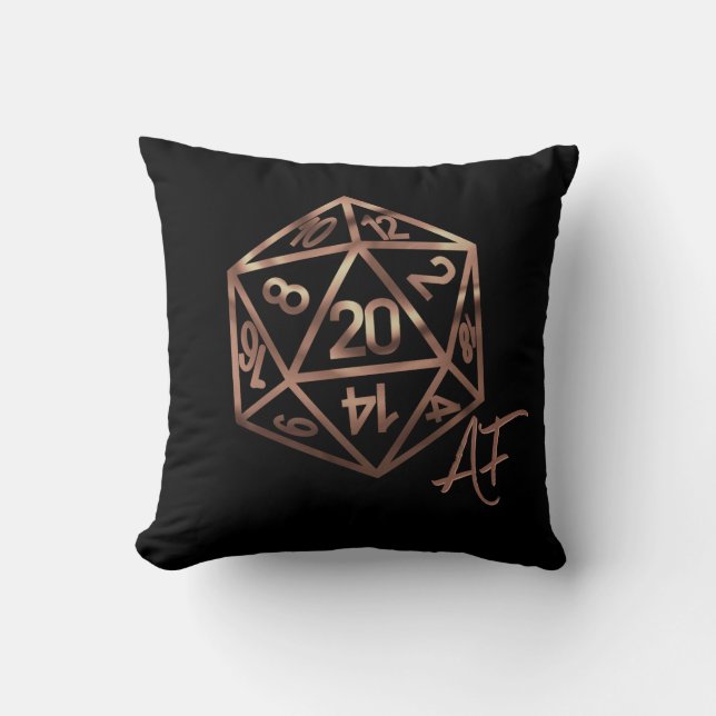 RPG Crit AF | Copper Fantasy Tabletop Gamer Dice Throw Pillow (Front)