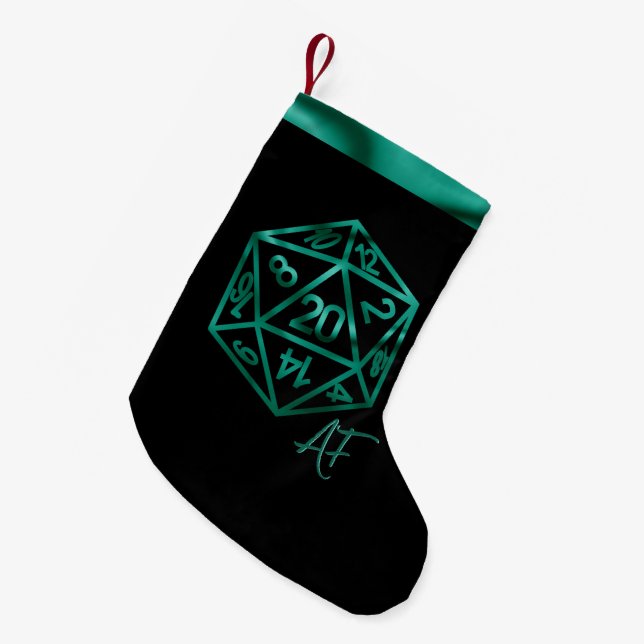 RPG Crit AF | Emerald Fantasy Tabletop Gamer Dice Small Christmas Stocking (Front (Hanging))