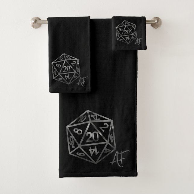 RPG Crit AF | Fantasy Tabletop Retro Gamer Dice Bath Towel Set (Insitu)