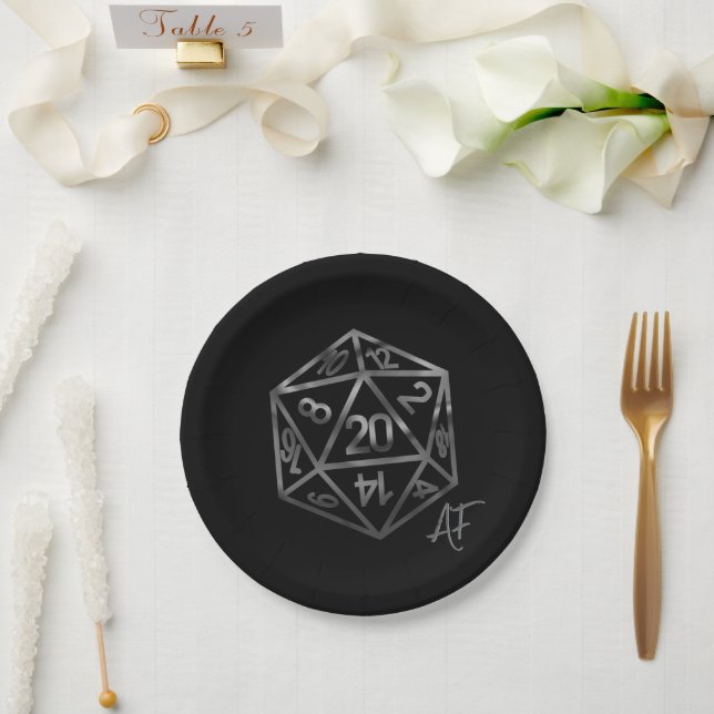 RPG Crit AF | Fantasy Tabletop Retro Gamer Dice Paper Plates (Wedding)