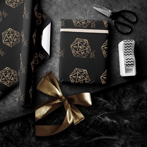 RPG Crit AF  Gold Fantasy Tabletop Gamer Dice Wrapping Paper