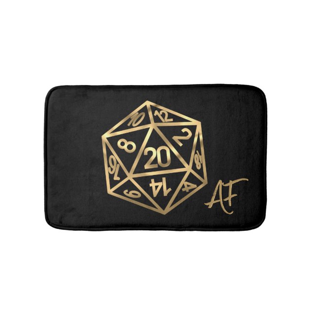 RPG Crit AF | Gold Fantasy Tabletop PnP Gamer Dice Bath Mat (Front)