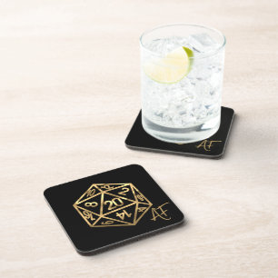 RPG Crit AF   Gold Fantasy Tabletop PnP Gamer Dice Beverage Coaster