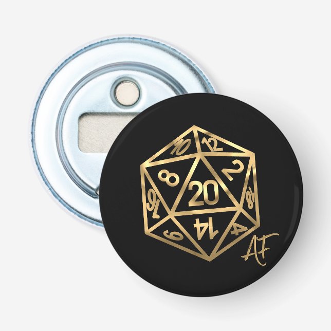 RPG Crit AF | Gold Fantasy Tabletop PnP Gamer Dice Bottle Opener (Front)