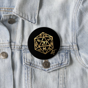 RPG Crit AF Gold Fantasy Tabletop PnP Gamer Dice Button