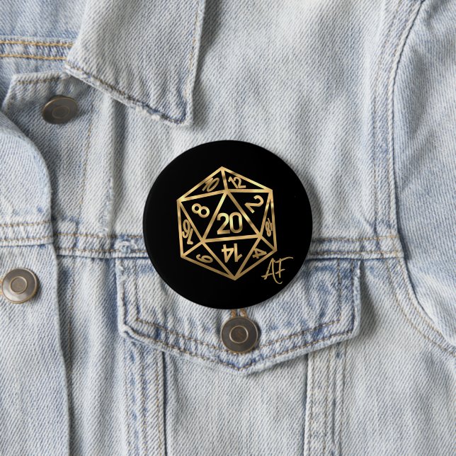 RPG Crit AF | Gold Fantasy Tabletop PnP Gamer Dice Button (In Situ)