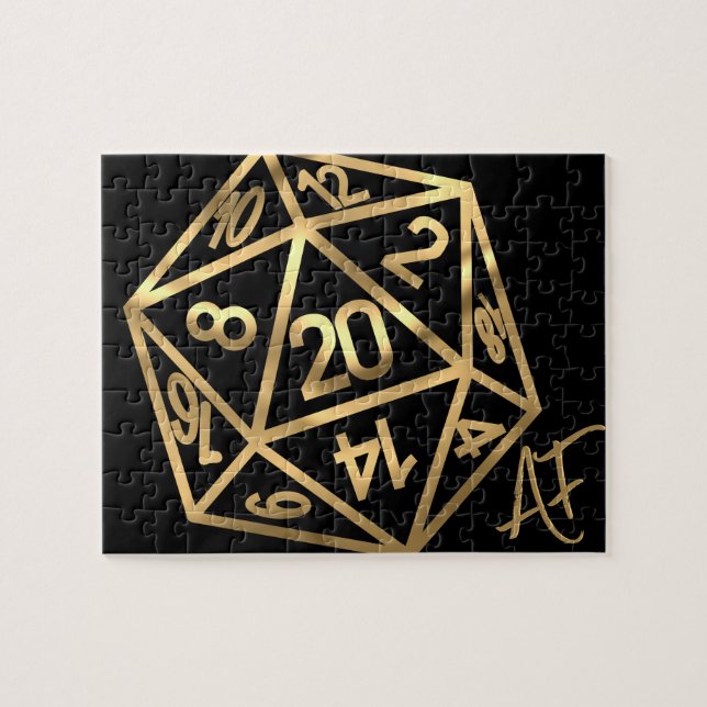 RPG Crit AF | Gold Fantasy Tabletop PnP Gamer Dice Jigsaw Puzzle (Horizontal)