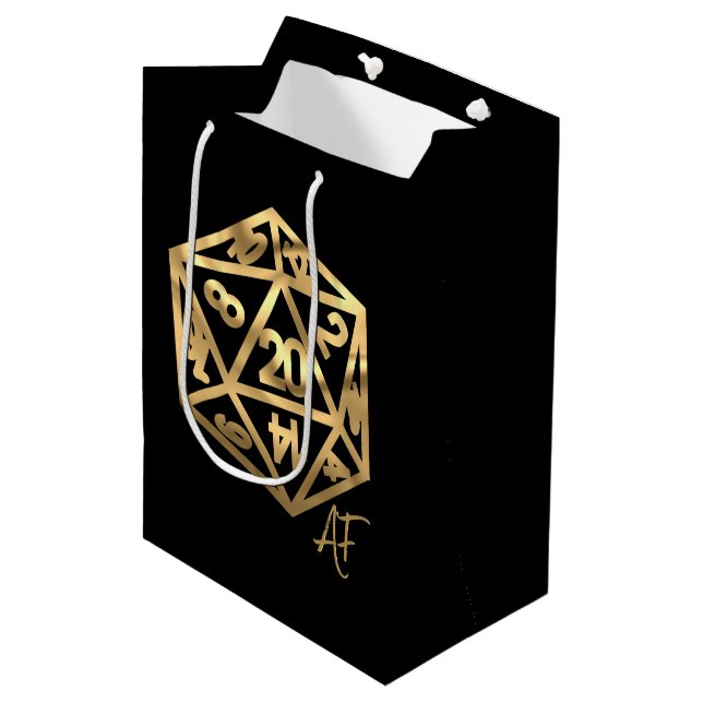 RPG Crit AF | Gold Fantasy Tabletop PnP Gamer Dice Medium Gift Bag (Front Angled)
