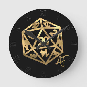 RPG Crit AF Gold Fantasy Tabletop PnP Gamer Dice Round Clock