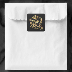 RPG Crit AF Gold Fantasy Tabletop PnP Gamer Dice Square Sticker