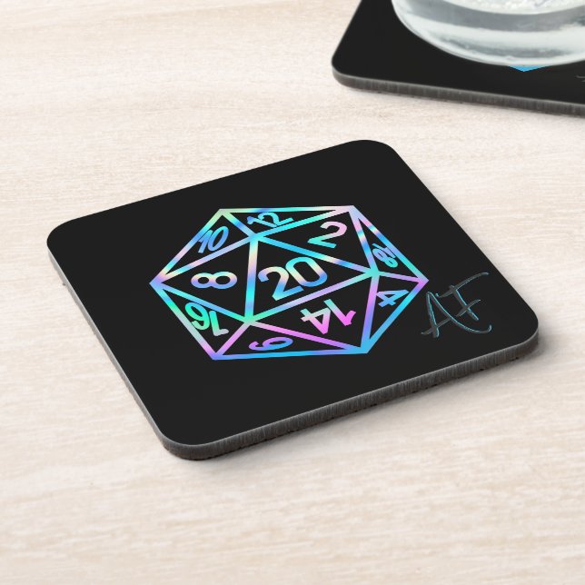 RPG Crit AF | Holo Fantasy Tabletop PnP Gamer Dice Beverage Coaster (Left Side)
