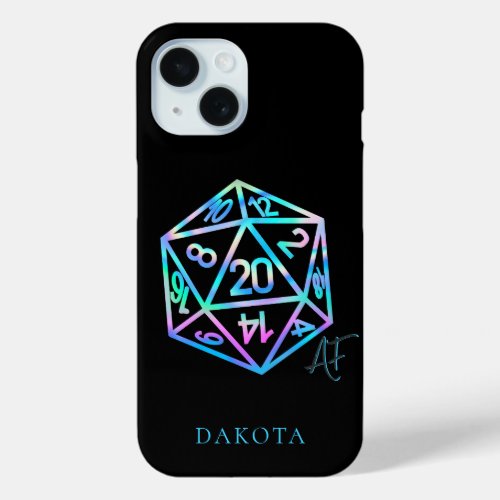 RPG Crit AF  Holo Retro PnP Tabletop Gamer Dice iPhone 15 Case