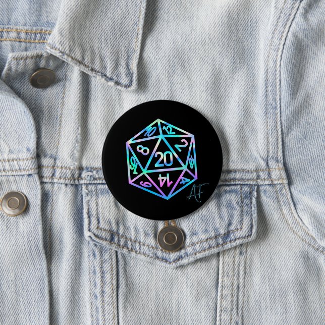 RPG Crit AF | Holo Retro Tabletop Roleplayer Dice Button (In Situ)
