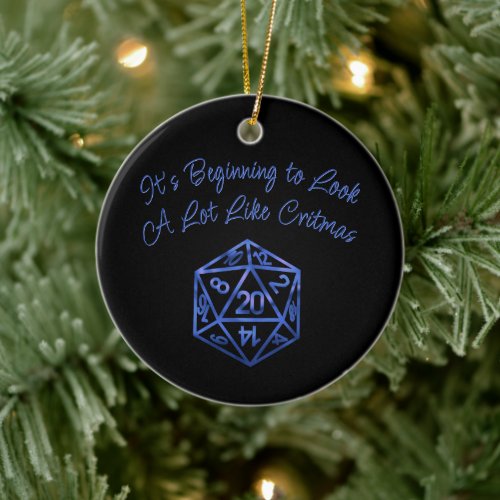 RPG Critmas  Blue Fantasy Tabletop Gamer Dice Ceramic Ornament