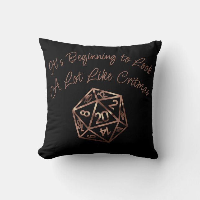 RPG Critmas | Copper Fantasy Tabletop Gamer Dice Throw Pillow (Front)