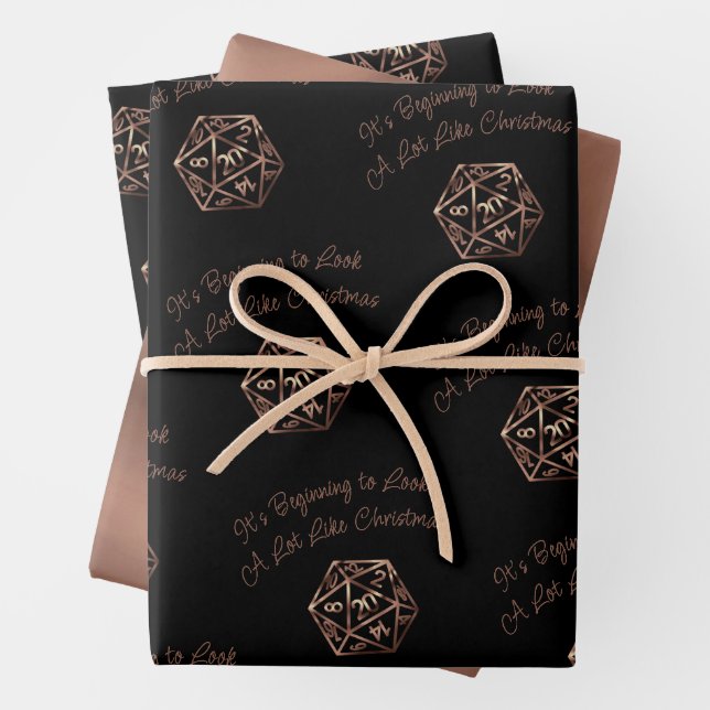 RPG Critmas | Copper Tabletop PnP Roleplayer Dice Wrapping Paper Sheets (In situ)