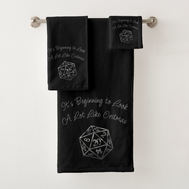 RPG Critmas | Fantasy Tabletop Retro Gamer Dice Bath Towel Set (Insitu)