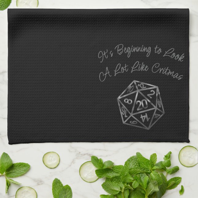 RPG Critmas | Fantasy Tabletop Retro Gamer Dice Kitchen Towel (Folded)