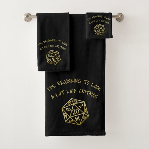 RPG Critmas Gold  Fantasy Tabletop Gamer Dice Bath Towel Set