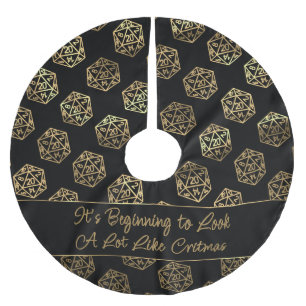 RPG Critmas   Gold Fantasy Tabletop Gamer Dice Brushed Polyester Tree Skirt