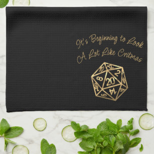 RPG Critmas Gold Fantasy Tabletop Gamer Dice Kitchen Towel