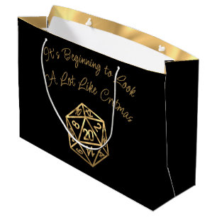 RPG Critmas Gold Fantasy Tabletop Gamer Dice Large Gift Bag