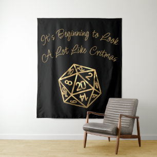 RPG Critmas   Gold Fantasy Tabletop Gamer Dice Tapestry