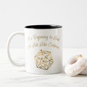 RPG Critmas Gold Fantasy Tabletop Gamer Dice Two-Tone Coffee Mug