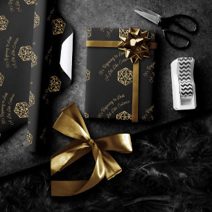 RPG Critmas Gold Fantasy Tabletop Gamer Dice Wrapping Paper