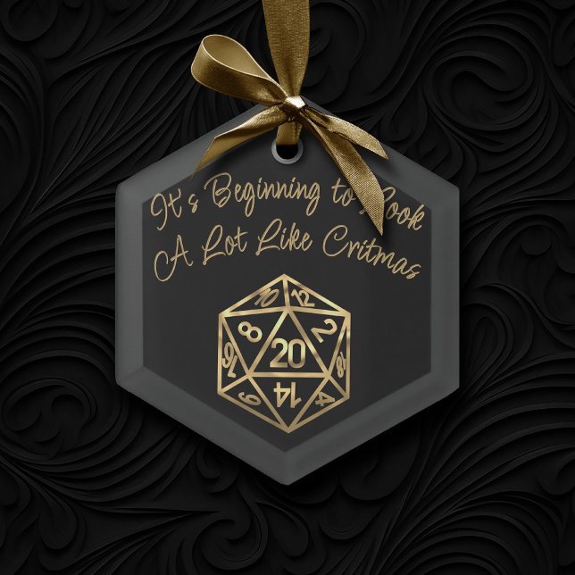 RPG Critmas | Gold Retro Tabletop Roleplayer Dice Ceramic Ornament (Creator Uploaded)