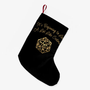 RPG Critmas Gold Retro Tabletop Roleplayer Dice Small Christmas Stocking