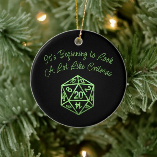 RPG Critmas Green  Fantasy Tabletop Gamer Dice Ceramic Ornament