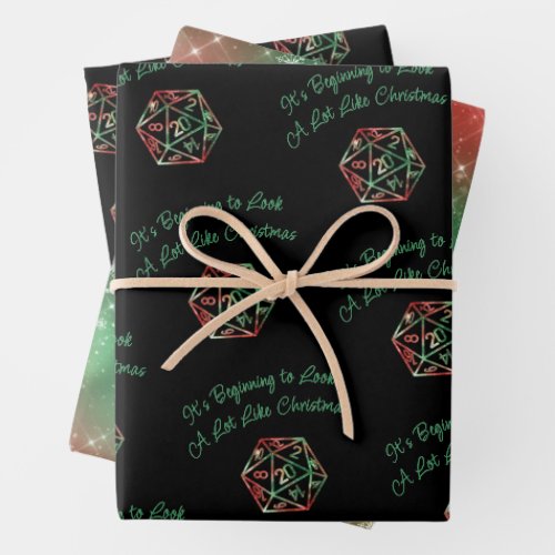 RPG Critmas  Holiday Fantasy Tabletop Gamer Dice Wrapping Paper Sheets