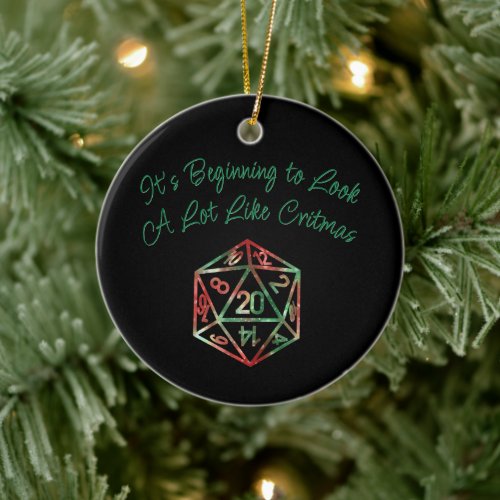 RPG Critmas  Holiday Red and Green Christmas Dice Ceramic Ornament
