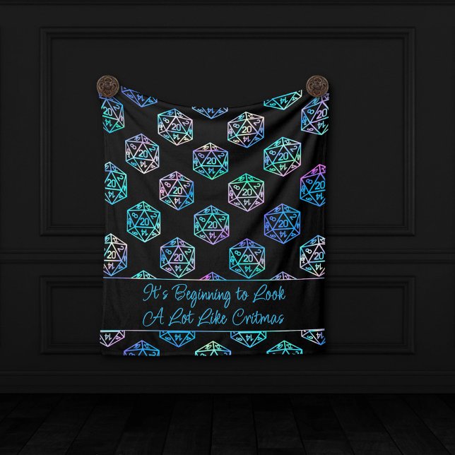 RPG Critmas | Holo Fantasy Tabletop Gamer Dice Fleece Blanket (Creator Uploaded)