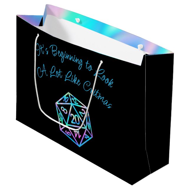 RPG Critmas | Holo Fantasy Tabletop Gamer Dice Large Gift Bag (Front Angled)