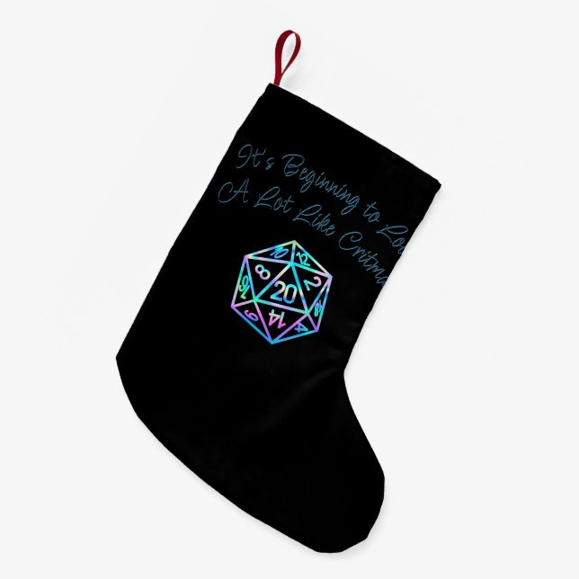RPG Critmas | Holo Fantasy Tabletop Gamer Dice Small Christmas Stocking (Front (Hanging))