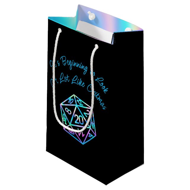 RPG Critmas | Holo Fantasy Tabletop Gamer Dice Small Gift Bag (Front Angled)