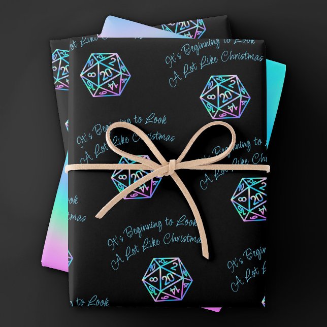 RPG Critmas | Holo Fantasy Tabletop Gamer Dice Wrapping Paper Sheets (Creator Uploaded)