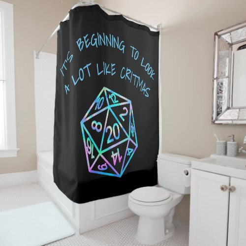 RPG Critmas  Holo Retro PnP Tabletop Gamer Dice Shower Curtain