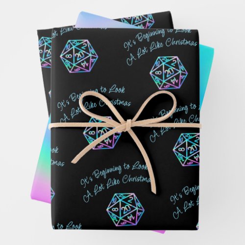 RPG Critmas  Holo Retro PnP Tabletop Gamer Dice Wrapping Paper Sheets